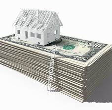 a pile of 10-dollar bills with a house on top and a ladder leading to the house